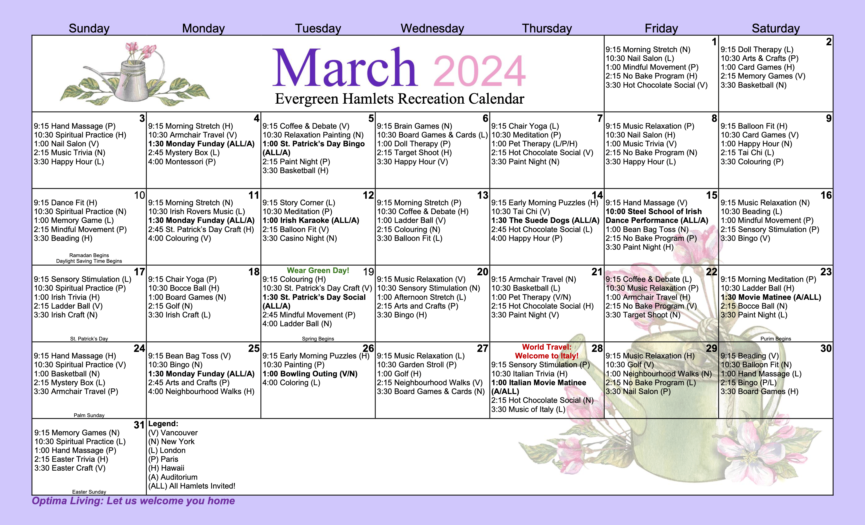 The Evergreen Hamlets at Fleetwood March 2024 event calendar